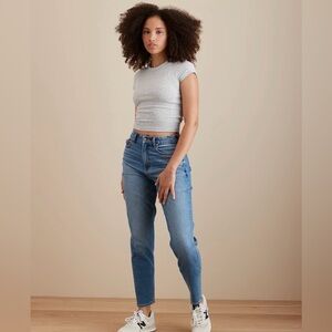 American Eagle Outfitters High-Rise Straight Jeans in Light Blue